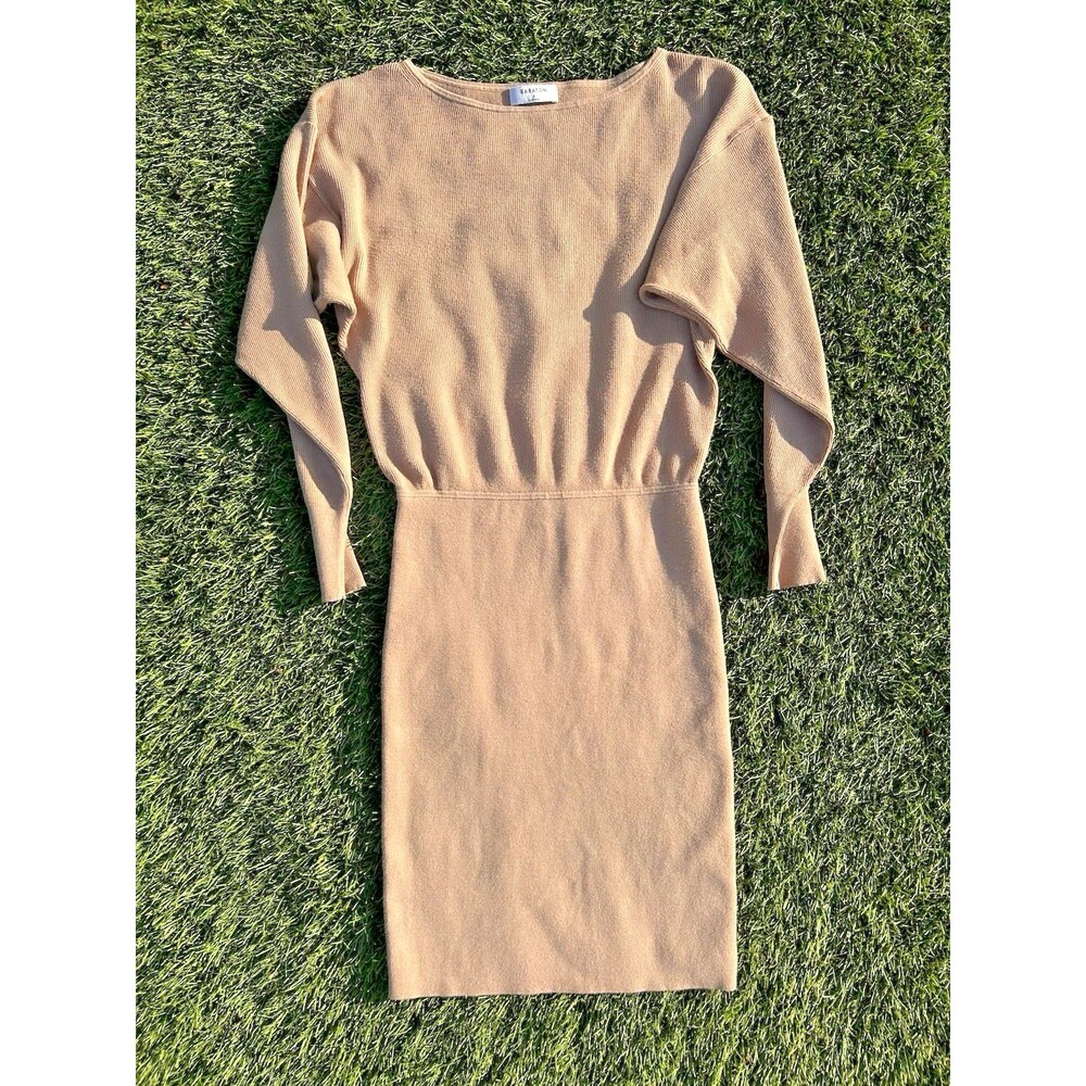Aritzia Babaton Continent Dress S Gold Camel Boat Neck Dolman Knit Sweater Mini - Picture 2 of 16